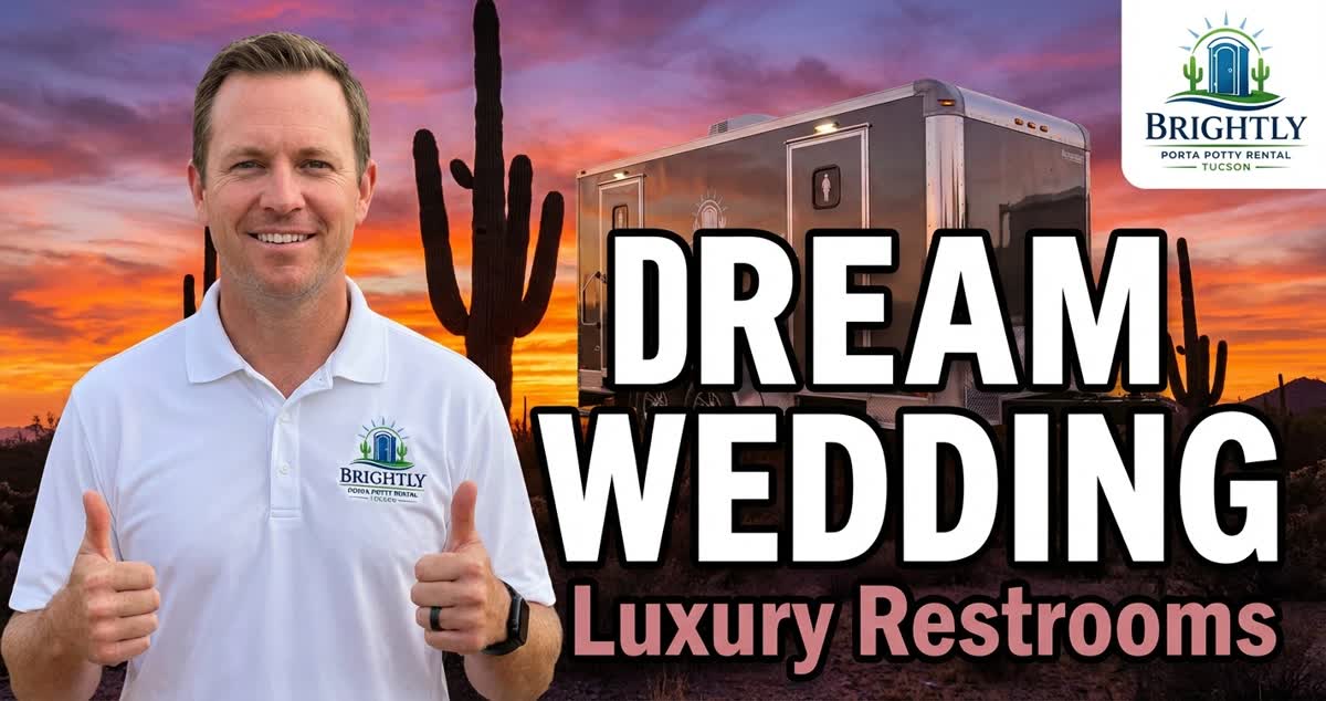 Luxury restroom trailer at a luxury guest ranch desert wedding